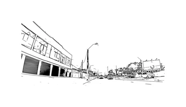 印刷パラマリボのランドマークとビルの景色はスリナムの首都です 手描きのスケッチ図ベクトル — ストックベクタ