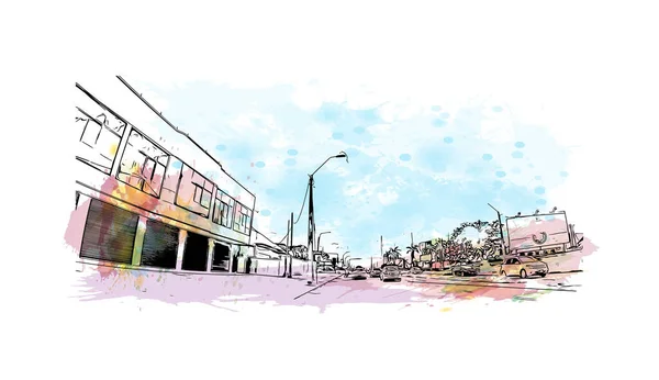 Print Building View Landmark Paramaribo Capital City Suriname Watercolor Splash — Stock Vector