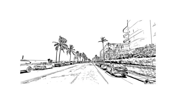 Imprimir Vista Del Edificio Con Hito Palm Beach Una Ciudad — Archivo Imágenes Vectoriales