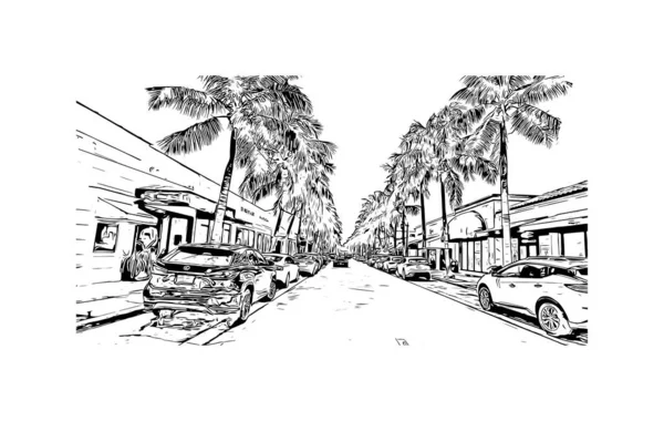 Imprimir Vista Del Edificio Con Hito Palm Beach Una Ciudad — Archivo Imágenes Vectoriales