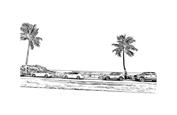 Stampa Vista Edificio Con Punto Riferimento Palm Beach Una Città — Vettoriale Stock