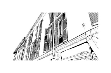 Print Building view with landmark of Parma is the city in Italy. Vektörde elle çizilmiş çizim çizimi.