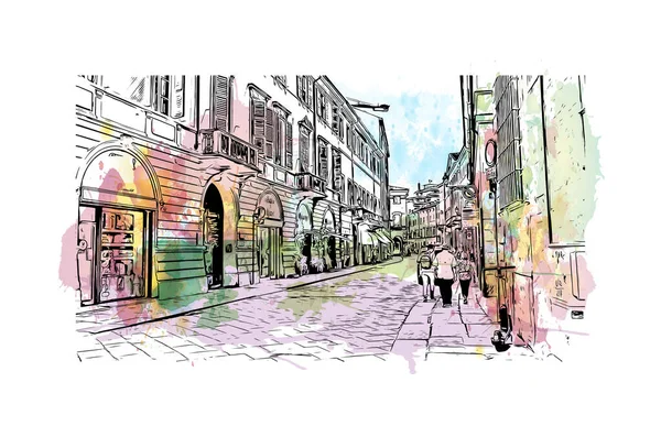 Print Building View Landmark Parma Staden Italien Akvarell Stänk Med — Stock vektor