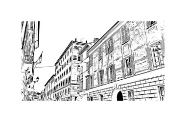 Print Building view with landmark of Parma is the city in Italy. Vektörde elle çizilmiş çizim çizimi.