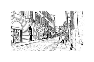 Print Building view with landmark of Parma is the city in Italy. Vektörde elle çizilmiş çizim çizimi.
