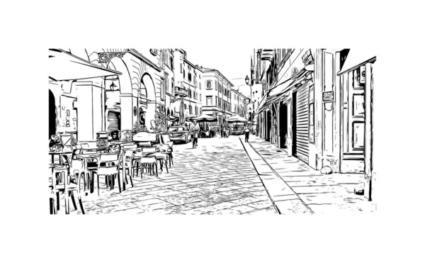 Print Building Vista Com Marco Parma Cidade Itália Desenho Desenhado —  Vetores de Stock