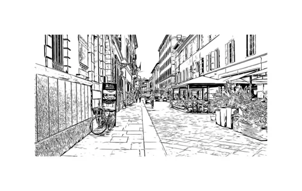 Vytisknout Pohled Budovu Orientačním Bodem Parmy Město Itálii Ručně Kreslená — Stockový vektor