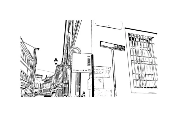 Vytisknout Pohled Budovu Orientačním Bodem Parmy Město Itálii Ručně Kreslená — Stockový vektor