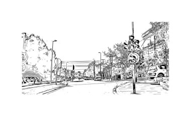 Patras 'ın tarihi yapısına sahip Print Building manzarası Yunanistan' ın kentidir. Vektörde elle çizilmiş çizim çizimi.