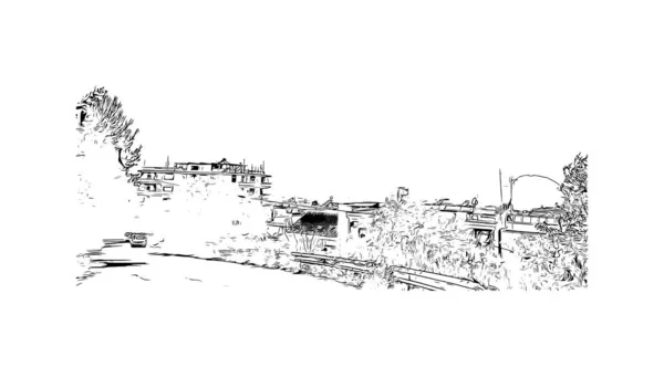 Imprimer Vue Sur Bâtiment Avec Monument Patras Est Ville Grèce — Image vectorielle