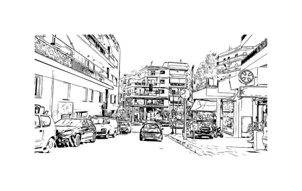 Print Building View Landmark Patras Staden Grekland Handritad Skiss Illustration — Stock vektor