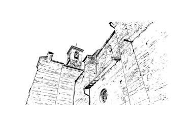 Pavia 'nın simgesi olan Print Building view İtalya' da yer almaktadır. Vektörde elle çizilmiş çizim çizimi.