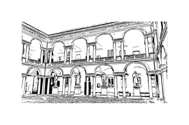 Pavia 'nın simgesi olan Print Building view İtalya' da yer almaktadır. Vektörde elle çizilmiş çizim çizimi.