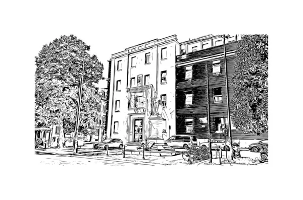Print Building Vista Com Marco Pavia Cidade Itália Desenho Desenhado — Vetor de Stock