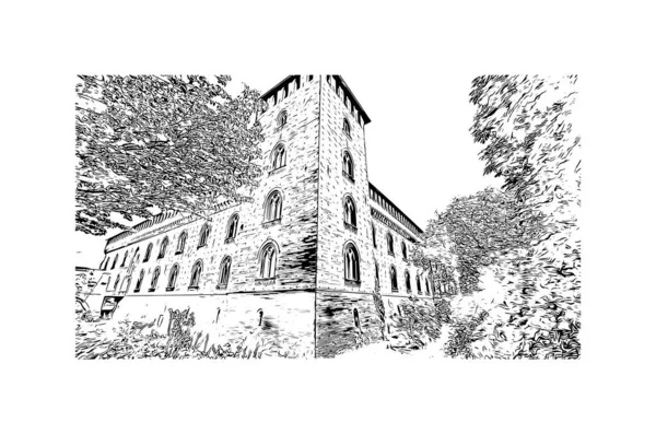 Print Building View Landmark Pavia Staden Italien Handritad Skiss Illustration — Stock vektor