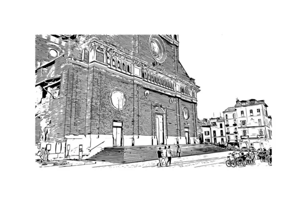 Print Épület Kilátás Mérföldkő Pavia Város Olaszországban Kézzel Rajzolt Vázlat — Stock Vector