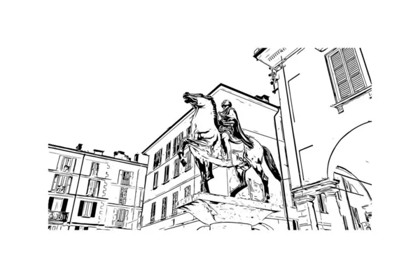 Print Épület Kilátás Mérföldkő Pavia Város Olaszországban Kézzel Rajzolt Vázlat — Stock Vector