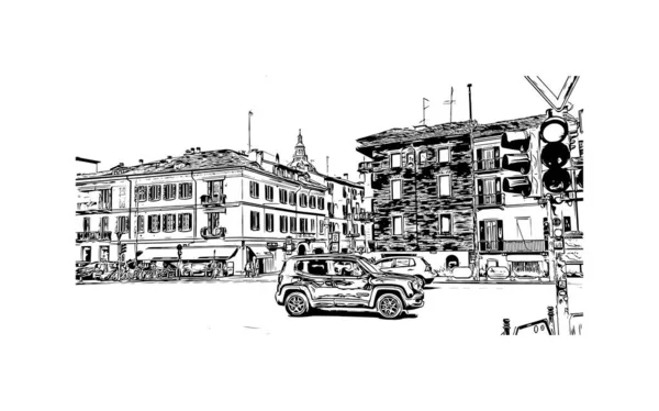 Print Building Vista Com Marco Pavia Cidade Itália Desenho Desenhado — Vetor de Stock