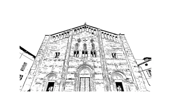 Print Building View Landmark Pavia Staden Italien Handritad Skiss Illustration — Stock vektor