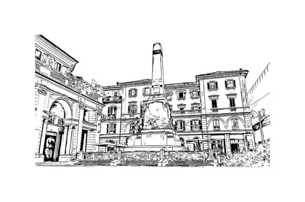 Print Building View Landmark Pavia Staden Italien Handritad Skiss Illustration — Stock vektor
