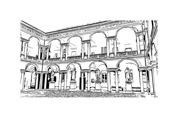 Imprimer Vue Bâtiment Avec Monument Pavie Est Ville Italie Illustration — Image vectorielle