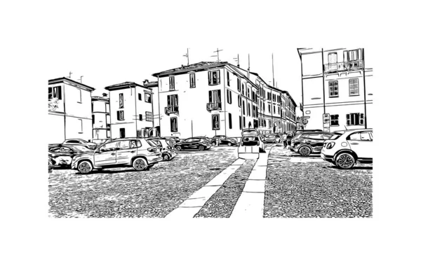 Stampa Edificio Panoramico Con Punto Riferimento Pavia Città Italia Illustrazione — Vettoriale Stock