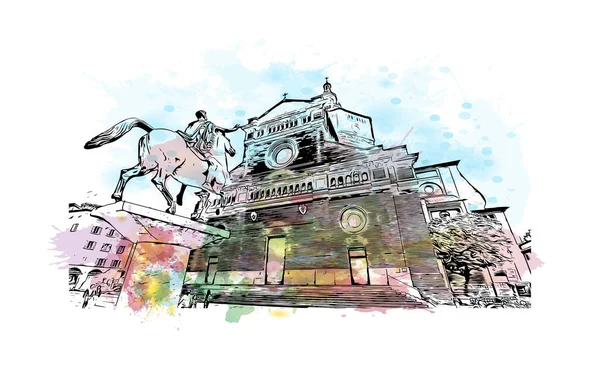 Pavia Nın Simgesi Olan Print Building View Talya Yer Almaktadır — Stok Vektör