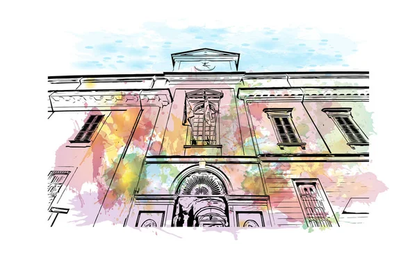 Vytisknout Pohled Budovu Orientačním Bodem Pavia Město Itálii Akvarelové Stříknutí — Stockový vektor