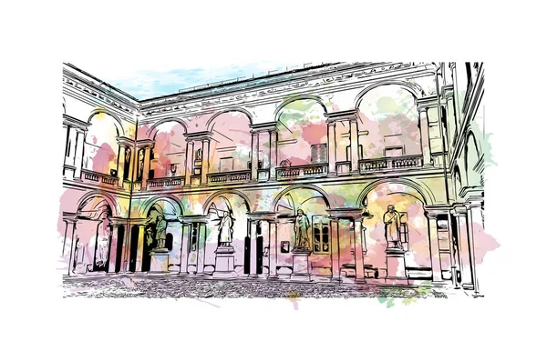 Drukuj Widok Budynek Znakiem Rozpoznawczym Pavii Miasto Włoszech Akwarela Plusk — Wektor stockowy