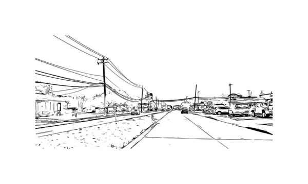 帕萨迪纳的标志性建筑是加州的一个城市 矢量手绘草图 — 图库矢量图片