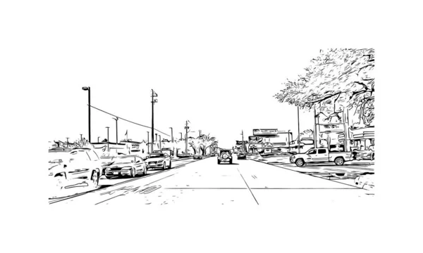 Print Building View Landmark Pasadena Stad Kalifornien Handritad Skiss Illustration — Stock vektor