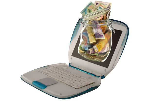 Old computer and money — Stock Photo, Image