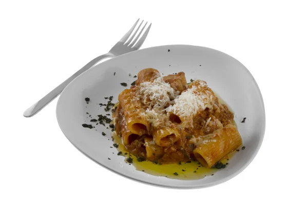 Pasta auf weißem Teller — Stockfoto