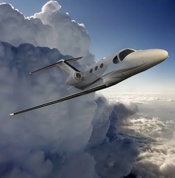 Executive in flight near a storm — Stock Photo, Image