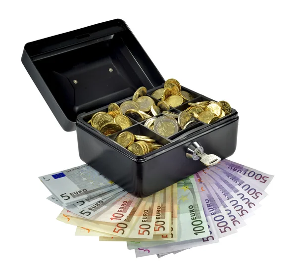 Money in and out a cash box — Stock Photo, Image