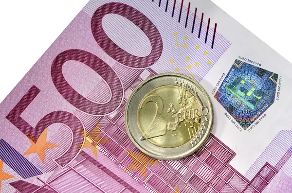 Euro coin and banknote — Stock Photo, Image