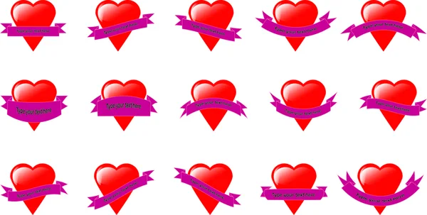 Glossy valentine hearts with banners — Stock Vector