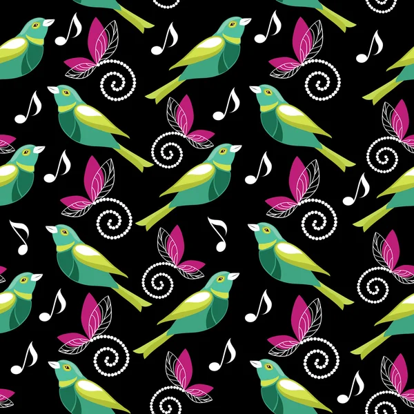 Motif sans couture avec des oiseaux et des fleurs — Image vectorielle