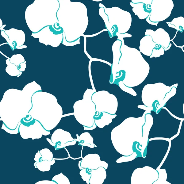 Sömlös blommönster med orkidéer, hand-ritning. — Stock vektor