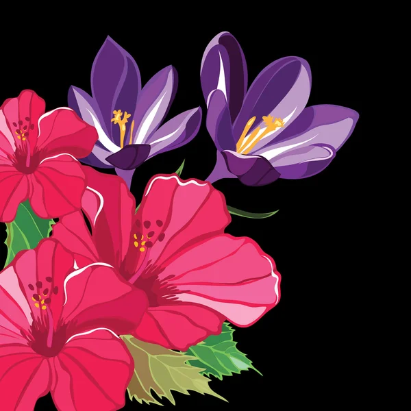 Beau motif floral avec hibiscus et crocus . — Image vectorielle