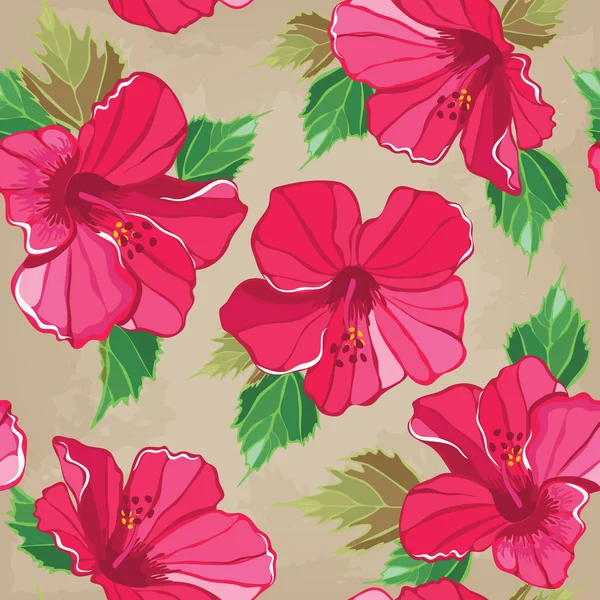 Padrão sem costura floral com hibisco, desenho à mão . — Vetor de Stock