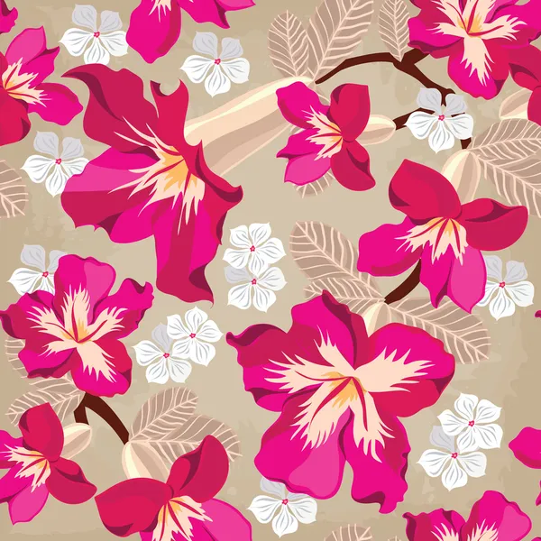 ハイビスカスの花のシームレスなパターン手描き. — ストックベクタ