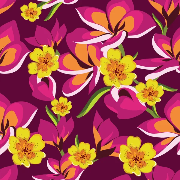 Motif floral sans couture avec de belles fleurs, dessin à la main . — Image vectorielle