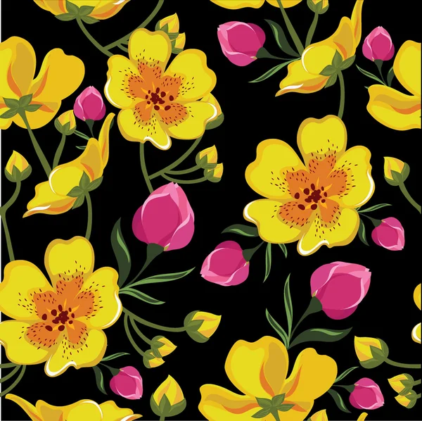 Λουλουδάτο μοτίβο άνευ ραφής με όμορφα λουλούδια, χέρι-κατάρτιση. — Διανυσματικό Αρχείο