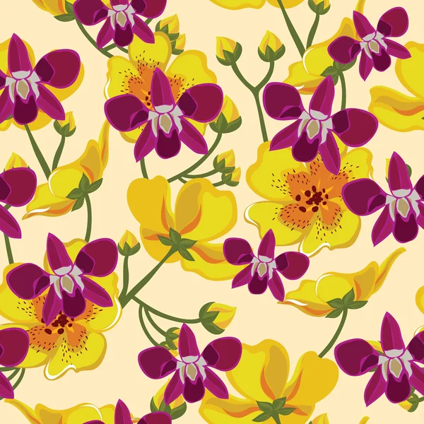 美しいとシームレスな花柄の花、手描き. — ストックベクタ