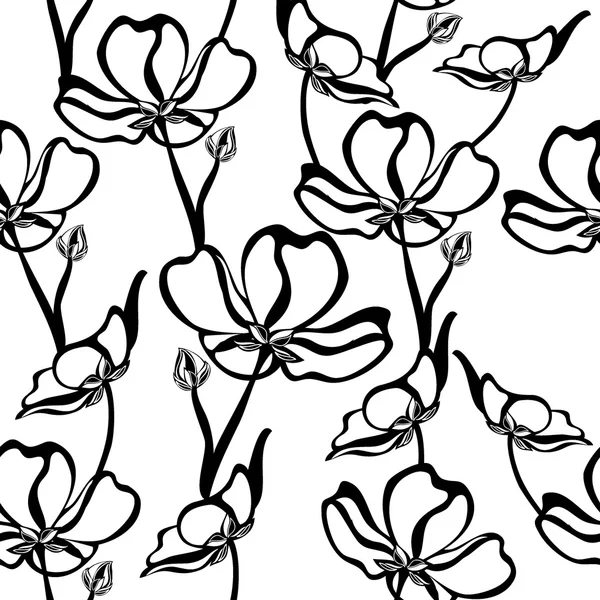 Motif floral sans couture avec de belles fleurs, dessin à la main . — Image vectorielle