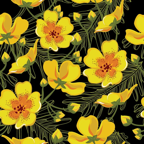 Seamless floral pattern, hand-drawing. Vector illustration. — Stok Vektör