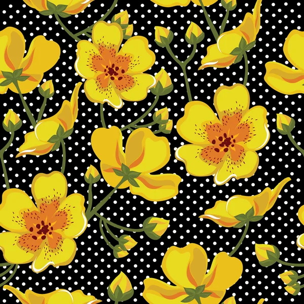 Motif floral sans couture, dessin à la main. Illustration vectorielle . — Image vectorielle