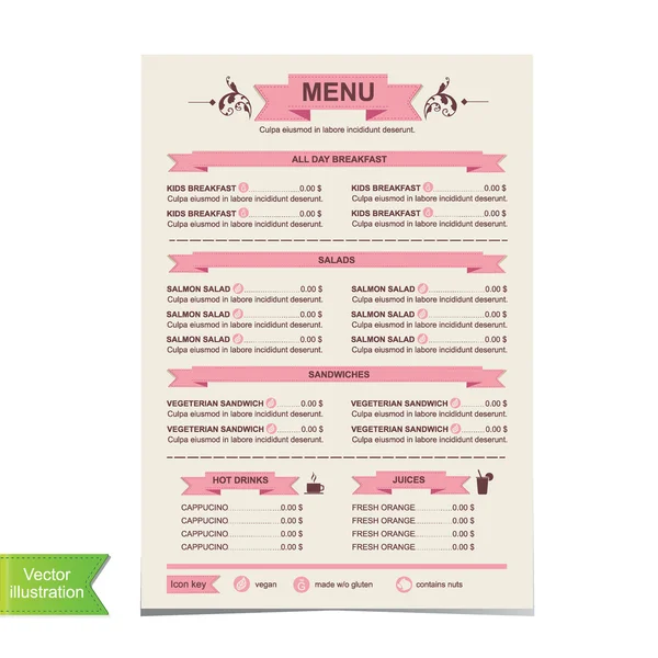 Cafe menu, template design illustration. — Stock Photo, Image