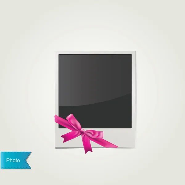 Polaroid photo with cute pink bow isolated illustration. — ストック写真